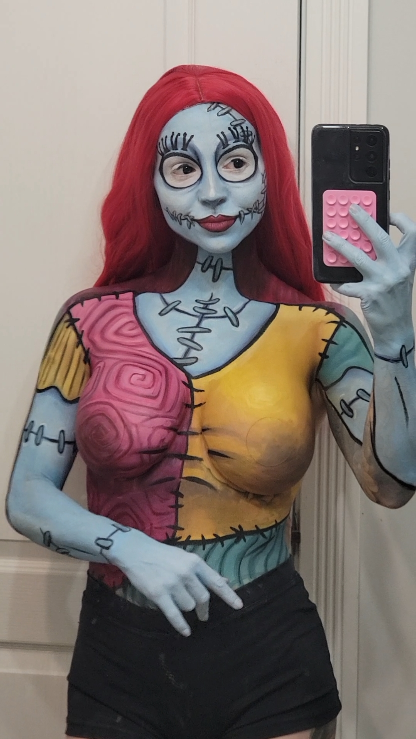 my Halloween costume is a snug fit  #Sally #Halloween #halloweenmakeup 