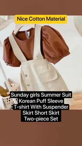 Sunday girls Summer Suit Korean Puff Sleeve T-shirt With Suspender Skirt Short Skirt Two-piece Set For Baby Girls Clothes Baby Newborn Baby Baby Price dropped to just ₱288.00!#tiktok #fypviral #highlighteveryone #