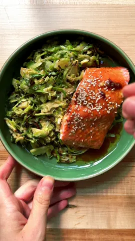 Date-ginger brussels sprouts with a soy glazed @Bristol Bay Sockeye Salmon Not totally a baked salad…but adjacent. #ad I’ve found a lot of people don’t know how to cook wild-caught Alaska salmon, since it tends to be a bit leaner and darker in color than farmed varieties. I like to do a hard sear on the skin, then finish it in the oven. You barely touch it and it comes out perfect every time.  If you can, I highly recommend buying wild caught Alaska @bristolbaysockeyesalmon. Better for our environment, it’s great to support the fishermen in our country, and the salmon is just. That good.  https://justinesnacks.com/soy-glazed-salmon-with-date-ginger-brussels-sprouts/
