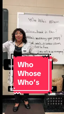 For this lesson, you break down the difference between “who,” “whose,” and “who’s” in a simple, straightforward way. “Who” is used to refer to a person or people, “whose” shows possession, and “who’s” is a contraction of “who is” or “who has.” You guide students through clear examples to ensure they understand the distinctions and avoid common mix-ups. #Who #Whose #Whos #grammar #ESL  #Grammar101 #WhoWhoseWhos #EnglishTeacher #GrammarTips #MiddleSchoolGrammar #grammar #LearnEnglish #GrammarMadeEasy #TeachingTips #WhoVsWhose #GrammarHelp