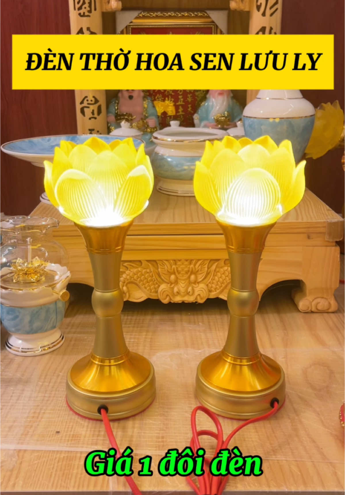 Đèn thờ hoa sen lưu ly 1 bông trang trí ban thờ thần tài, đèn thờ led lưu ly giá 1 đôi #dothocungtailoc #denthohoasen #dentho #dentholuuly 