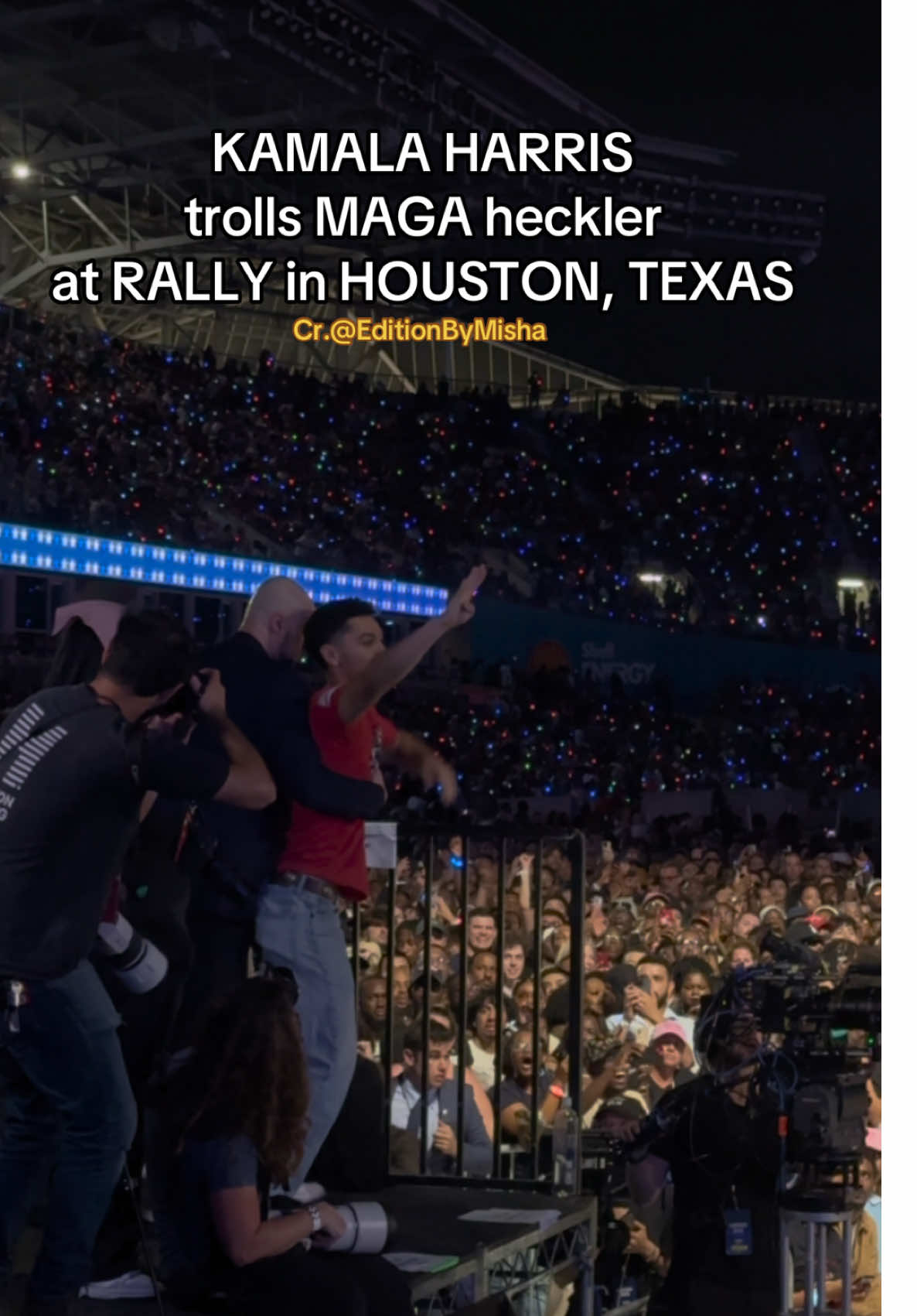 A group of Donald Trump supporters crashed @Kamala Harris 's rally in Houston, Texas, and tried to disrupt her speech. cr. @EditionByMisha ! #kamalaharris #rally #houston #texas #maga 