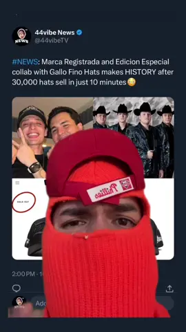 The Marca Registrana and Edicion Especial collab with Gallo Fino Hats was a total success and even made history after they sold 30,000 hats in a total of 10 minutes. The hats were a Dejenme Hacer Dinero and a Estilo Sinaloa hat. Many ask if there will be a restock and most likely there will not, but we’ll see! #mexicantiktok #fortheraza #marcaregistrada #gallofino #44vato 