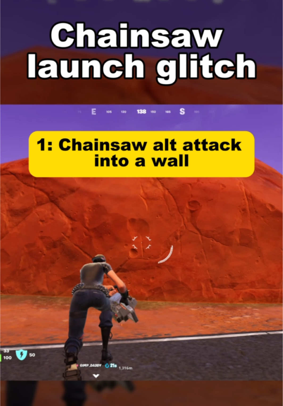 How to do the chainsaw launch glitch in Fortnite BR! #fortnite #fortnitememes #fortniteclips #gaming #shorts #howto #tutorial #fortniteglitch 