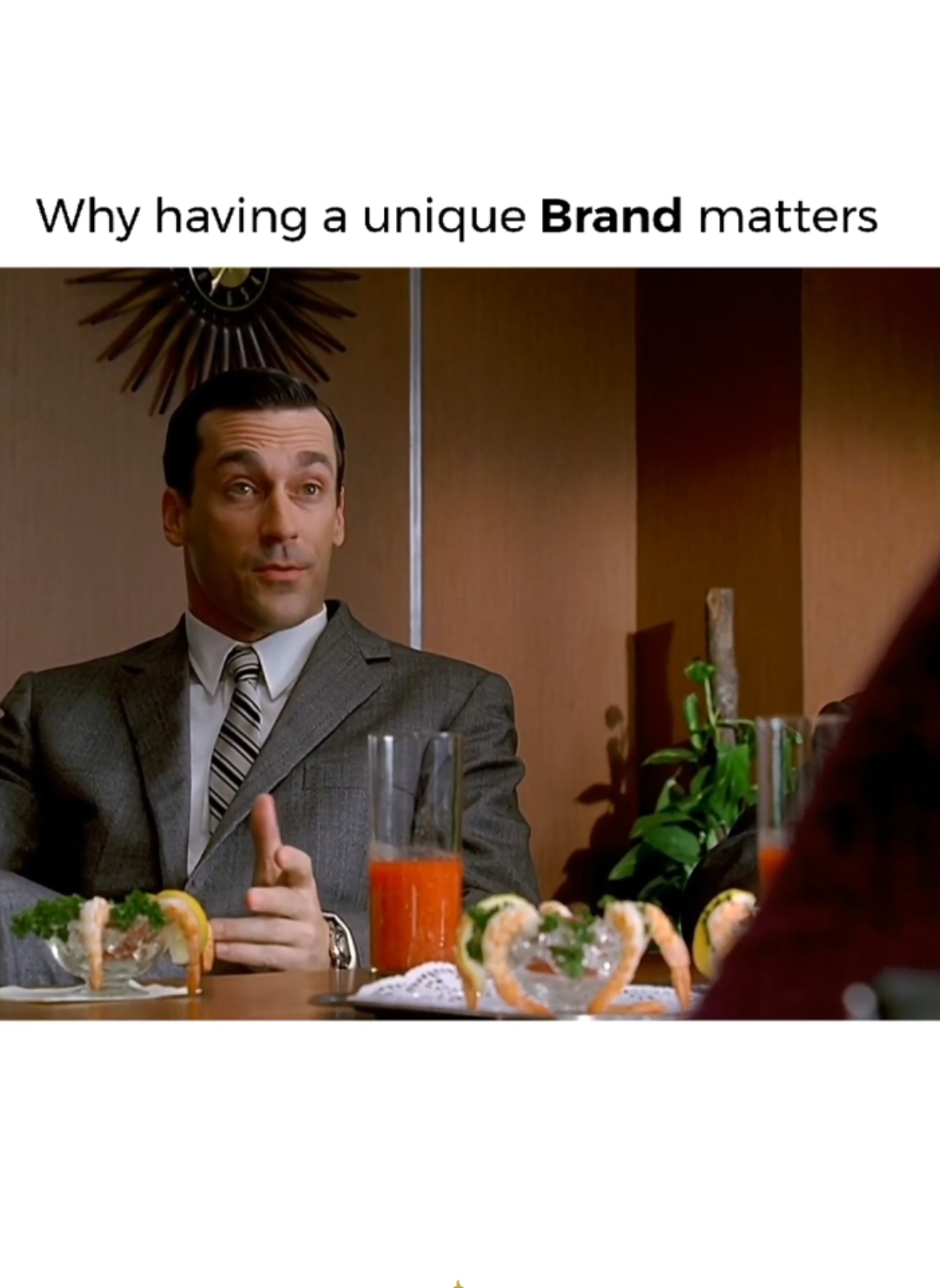 Why you shouldn't copy other brands. In this scene from MadMen, Don Draper meets with Rachel Menken to discuss her department store, and his approach offers a timeless branding lesson: standing out is the only way to truly succeed💡. Rather than copying other brands, Don challenges Rachel to embrace what makes Menken’s unique. Here’s why this matters: copying others might get you noticed for a moment, but building something unique resonates for years. When your brand stands for something original, it’s no longer just a business—it becomes memorable, trustworthy, and impactful in the customer’s mind.  The takeaway? Don't settle for what others have done. Instead, define your brand's unique value, and you'll create something that’s impossible to ignore👑. 📹 madmen  #branding #business #entrepreneur #brands #strategy 