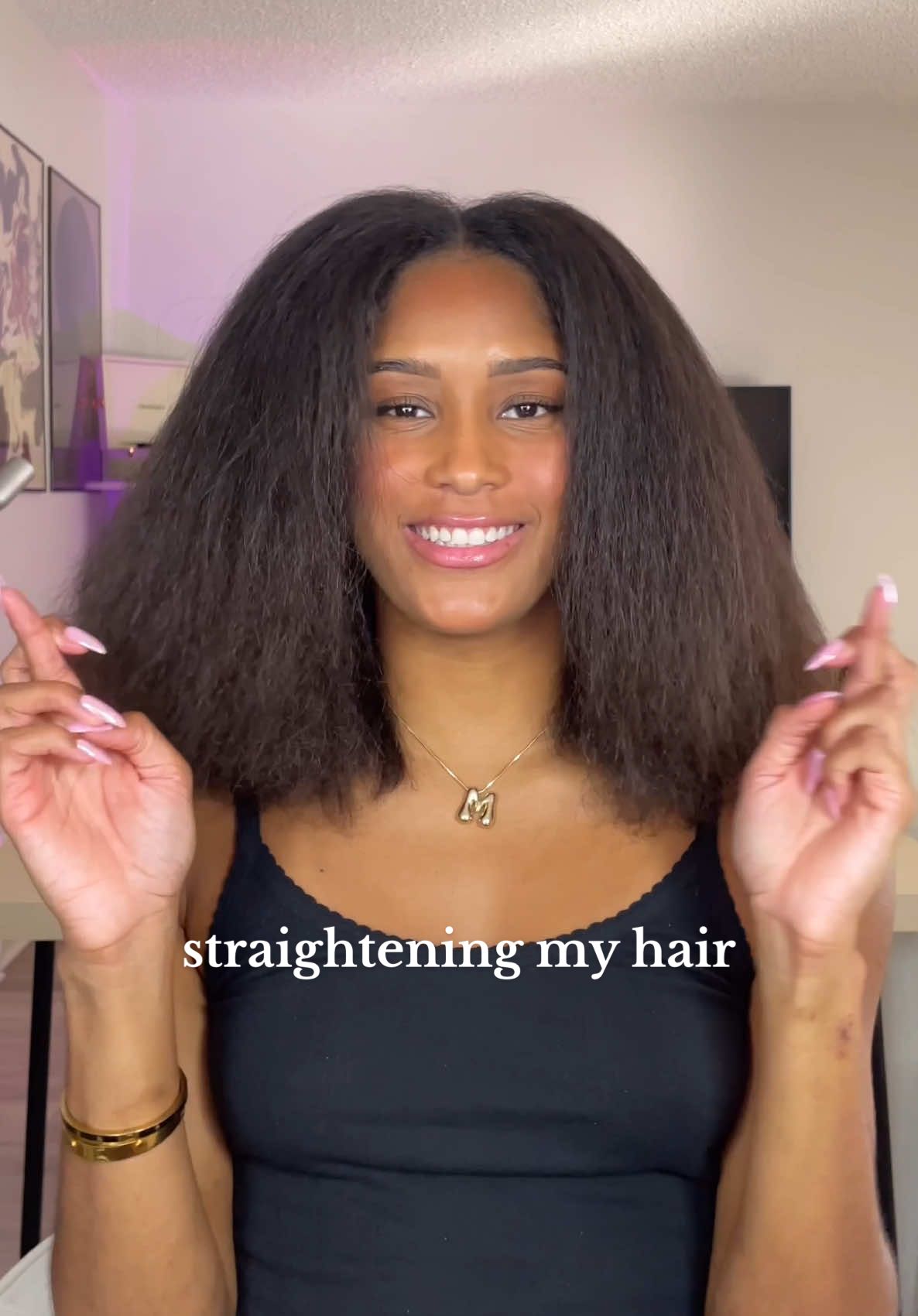 seeing how long it takes to straighten my hair!! & omgggg it’s growing so fast, it’s insane😭 #naturalhair #silkpress #type3hair 