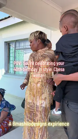 Happy 40th Birthday Ms Rivonia! Here’s to many more beautiful years ahead🔥🔥 #40thbirthdaycelebrations #golddress #tasseldress #bmashilodesigns #bmashilo #limpopotiktok #gaseroka #ptadesigners #sadesigners #fyp #trendingvideo #celebrating 
