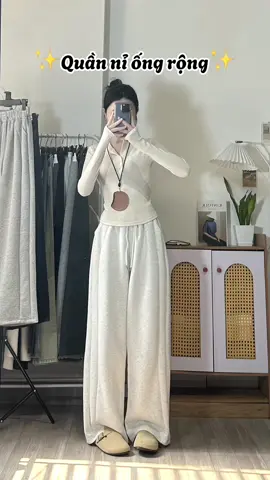 QUẦN NỈ ỐNG RỘNG MỚI chất nỉ ép #xuhuong #tiktok #fyp #OOTD #outfit #quanongrong outfit với quần ống rộng