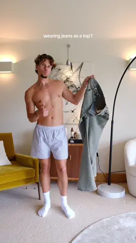 Wearing jeans as a top… does it work?? #mensfashion #fashionhacks #outfitinspo #grwm 