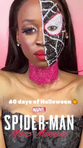 Miles spiderman  Makeup @Lashing Out Glam book of slay use code winter #31daysofhalloween #halloweenmakeup #makeuptutorial #halloweenlook #halloweencostume #makeup #spiderman #milesmorales #rhinestonemakeup #rhinestonemakeuplook #rhinestones 