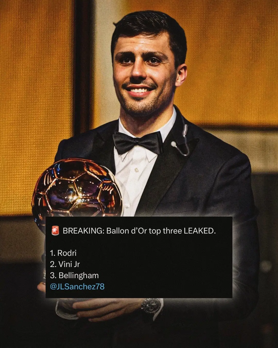 Reports are now claiming Rodri will win the Ballon d'Or tonight 🤯 Thoughts?? #rodri #ballondor #ballondor2024 #viniciusjunior #vinijr #manchestercity #mancity #bellingham #football #footballtiktok #futbol #futebol #news #goviral #4u 