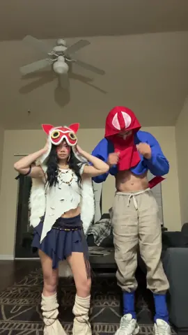 Can you guess who we are?  #princessmononoke #studioghibli #xyzbca #fyp #halloweencostume #cosplay 