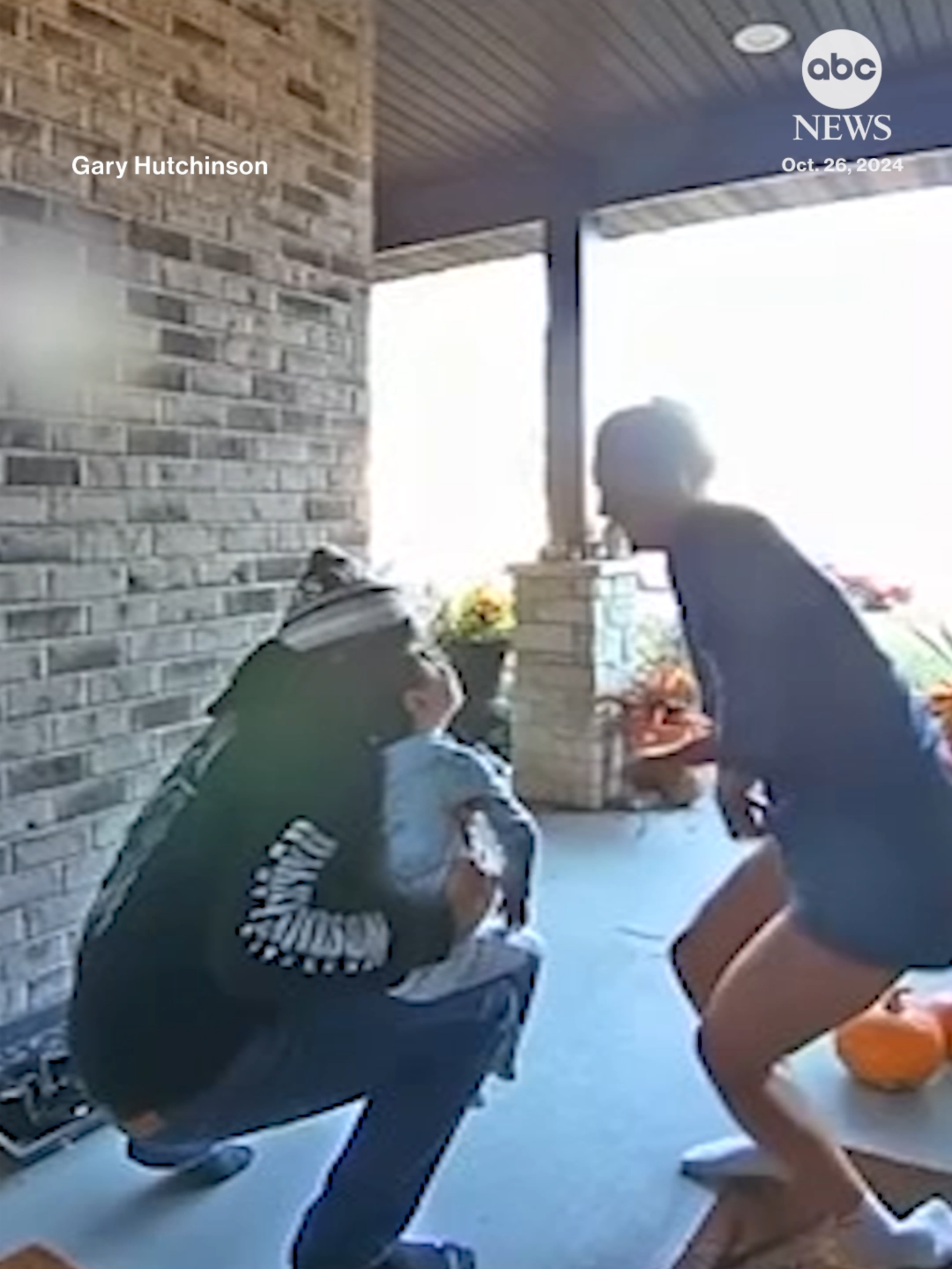 An Illinois man saved his neighbor's choking child in a moment that was captured in doorbell camera footage. In the video, the child's mother, Stephanie George, can be seen running over to her neighbor's house carrying her 7-year-old son. George's son, Sebastian, has a rare genetic condition called Cornelia de Lange syndrome and eats through a feeding tube, she told Chicago ABC affiliate WLS-TV. On Saturday evening, a piece of chicken that didn't blend up finely enough became lodged in Sebastian's throat, and she quickly realized he was choking. Fearing it would take emergency responders too long to arrive, George grabbed her son and carried him across the street to the home of her neighbor, Gary Hutchinson. In the moment captured on the doorbell camera, Hutchinson can be seen answering the door, then laying Sebastian across his knee and gently hitting him on the back until the stuck food was dislodged. Hutchinson said he has taken CPR training and is grateful he was able to help his neighbors in their time of need.