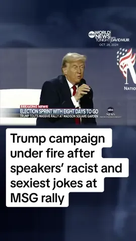 Donald Trump is facing backlash for racist, sexist, and crude comments from speakers at his Madison Square Garden rally, including jokes targeting Puerto Ricans and all Latinos. Rachel Scott reports on the rally and the latest from Trump's campaign.  #worldnewstonight 