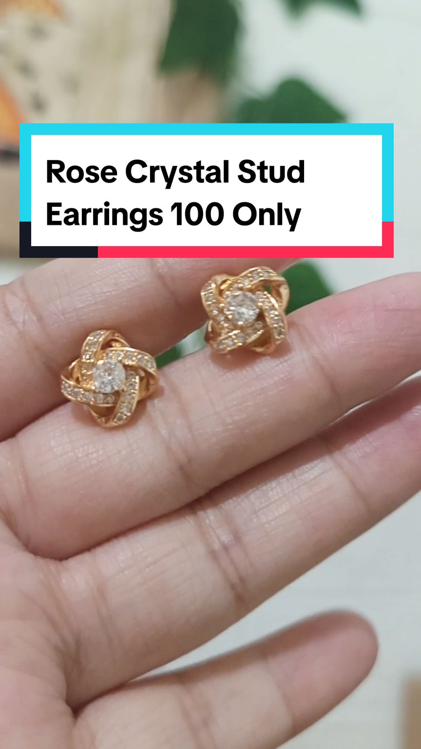 Rose Crystal Stud Earrings 100 only with box. non tarnish hypoallergenic 