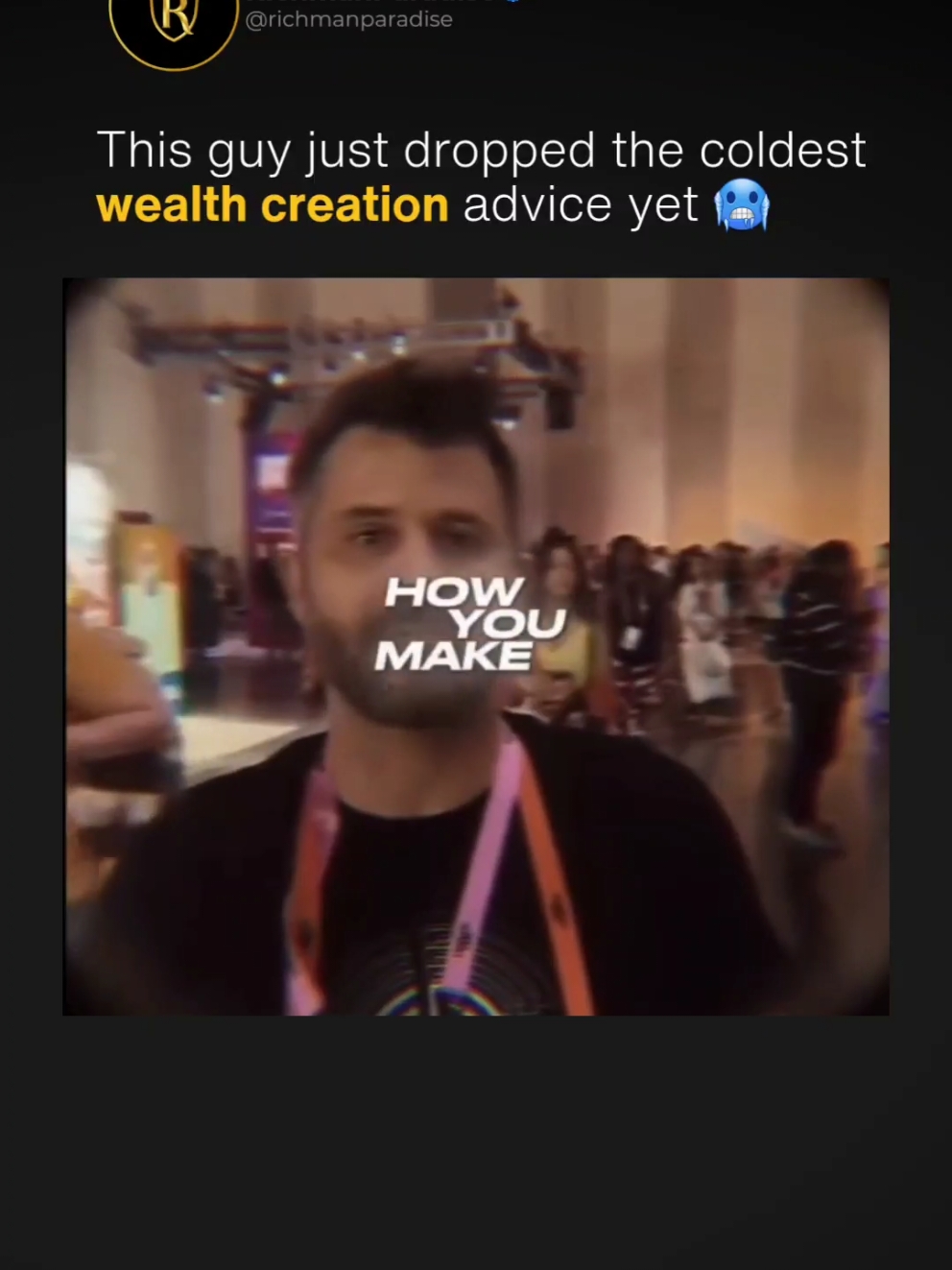 👇 The difference between rich and wealthy 😮 In a street interview, this man shared valuable insights on wealth creation. He explained the difference between being rich and being wealthy and broke down how wealth really works. Key takeaways: 💵 *Being rich* often means living paycheck to paycheck without assets—just liabilities that can hold you back financially. 🌱 *Being wealthy*, on the other hand, means having money that generates more money over time. These are assets that contribute to your financial growth. 📈 When it comes to the stock market, don’t invest simply to make money. Instead, invest to grow the money you already have. Focus on building wealth, not just trying to get rich quickly. #wealth #rich #gettingrich #money #invest #stock #stockmarket #creatingwealth #entrepeneur #finance  Credit: *Thestockguy* on Twitch