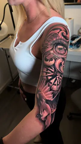 Something about a sleeve on a women🙏🏻🔥  what are you guys thoughts . . #tat #tattooartist #tattooideas #tattoolover #tattoos #ink #inked #inkedup #tattoodesign #htown #trending #austintattooartist #californiatattooartist #sanantoniotattooartist #houstontattooartist #houston #viralvideo #womanwithtattoos 