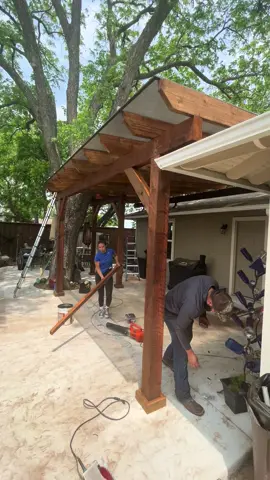 Beam only SkyPoly Pergola going up today in Lewisville! #patiocover #pergola #skypoly #backyardideas #patio 