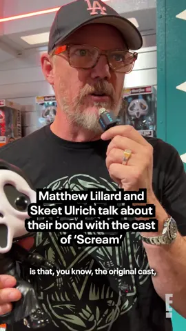 We’re loving the updated Ghostface voice from #MatthewLillard. 😉 He and #SkeetUlrich share their connection to the original cast of #Scream at the #Funko store event.