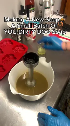 Making My New YOU DIRTY DOG Soap. Its Made With Skin Loving Ingredients Like Oatmeal, Hemp Seed Oil, And Neem Oil Which Gives The Soap Its Natural Brown Color. It Also Has Lavender, Frankincense, And Cedarwood Essential Oils Which Helps With Your Dogs Irritated Skin And Has A Calm And Relaxing Effect For Your Dog. #mylittlesoapboxco #fyp #foryoupage #naturalsoap #soap #viral #dogshampoo #dog 
