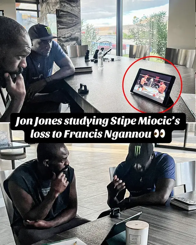 #JonJones is seen checking out #StipeMiocic’s loss to #FrancisNgannou ahead of their fight 😳 #UFC #mma #ufc309 (via jonnybones/X)