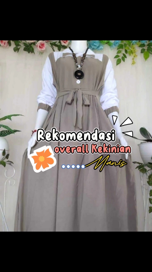 Aisyah Dress Overall Wanita Terbaru Kekinian Polos Variasi Kancing Depan & Tali Pinggang Aktip Gamis Crepe Muslim Panjang di bawah Rp74.500 - 95.500 #dress  #dressoverall  #overall 