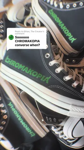Replying to @Ethan, The Creator limited pairs of CHROMAKOPIA Chucks available at the Converse Boston store TODAY after Tyler, The Creator’s set. 