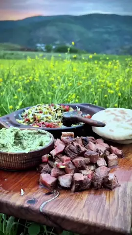 Steak and pineapple salad pita sandwich 🥩🍍🌲🌳🪵🔥 #outdoorcooking #asmrcooking #Recipe #leon #naturecooking #cookingtiktoker #camping #foodtiktok #asmrvideo #steak #sandwich 