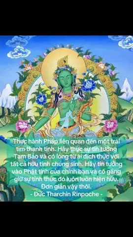 Thực hành Pháp liên quan đến một trái tim thanh tịnh. Hãy thực sự tin tưởng Tam Bảo và có lòng từ ái đích thực với tất cả hữu tình chúng sinh. Hãy tin tưởng vào Phật tính của chính bạn và cố gắng giữ sự tỉnh thức đó luôn luôn hiện hữu. Đơn giản vậy thôi. - Đức Tharchin Rinpoche - #lamakheno #buddha #vangvongloiphatday #nhungloikhaithitubactonquy 