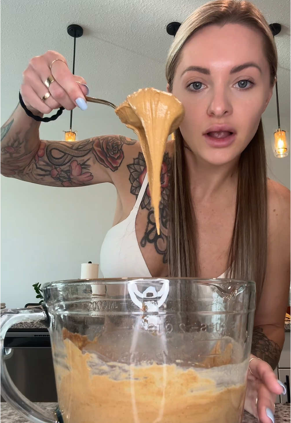 The magic in this peanut butter at 1/3 the cals… SHOOKETH! 🔥🥜 Entire recipe makes roughly 31 tbs of peanut butter Macros for the entire batch- 971 cals, 108P, 75C, 23F Macros per tbs- 31 cals, 3.5P, 2C, 0.75 Mix 1 6.5 ounce jar of PB2 powder with 10 ounces of fairlife Core Power Elite vanilla flavored protein shake and 1/2 tsp cinnamon. That’s it! Refrigerate to store.  