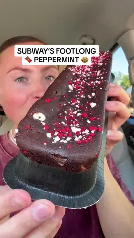 TRYING SUBWAY’S NEW FOOTLONG DOUBLE CHOCOLATE PEPPERMINT COOKIE! 🍪🍫❄️ will you be trying this? @Subway #subway #fastfood #newfood #cookies #holidayfood #footlongcookie #subwayfootlong #peppermint #chocolate #chocolatechipcookies #candycane #christmascookies #dessert #snacks #brownies #tastetest #foodreview #whitechocolate #morganchomps 