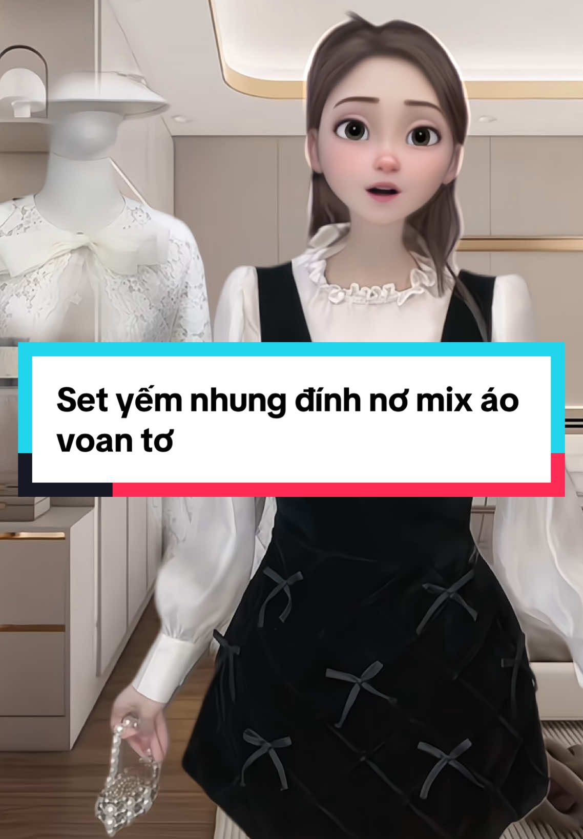 Set vây yếm nhung đính nơ áo sơmi cổ bèo voan tơ siu xinh#xh #xuhuong #xuhuongtiktok #setxinh #setsangchanh 