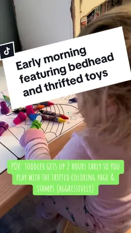 Toddler got up 2 hours early ready to go 😅 Wanted to do arts & crafts with her thrifted coloring page and stamps while Mommy still wasn’t fully awake #toddlersoftiktok #earlymorning #toddlertoys #artsandcraftsforkids 