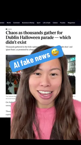 No way this is real - my first thought when I saw this news. AI generated blog post about a Dublin parade spread on Tiktok and eventually google so everyone thought it was legit.  A human editor reviewed the blog post but also thought it was real. Thousands of ppl showed up! #ai #fakenews #ainews #aicontent #sabrinaramonov #gpt 