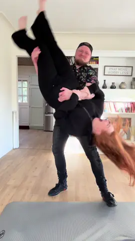 Did you see how scared her face looked during the flip??? 😂 #hannahandregal #couple #Relationship #funny #comedy #upsidedown 