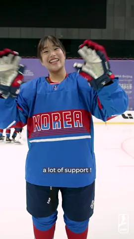 Minae Park from Korea says Hi!👋 😁 #IIHF #hockeytok #icehockey #hockeytournament #asiachampionship #korea #minaepark