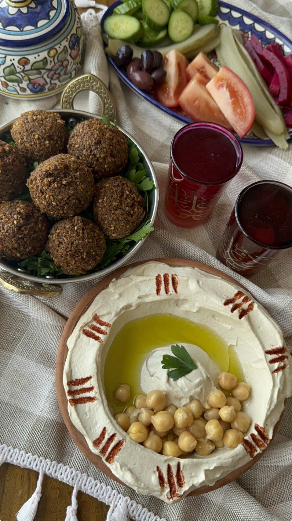 sunday mornings are for fairouz and tea 🫖 got hummus and falafel from @al_aqsa_restaurant_ in staten island and it’s really delicious! as always, @ahmadtea_usa imperial blend tea 🫖