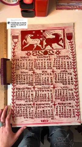 Replying to @thelauraforrest my 2025 linocut calendars are available for purchase :-) i cant put a link directly from this video because i dont have 1000 followers, sorry for the inconvenience! But the link is in my instagram (natalie.briare) bio. Thank you so much for your support ♥️ #blockprint #linocutcalendar #linocut #artist 