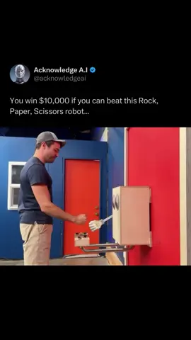Can You Outsmart This Unbeatable Rock, Paper, Scissors Robot? 🤖 YouTuber and engineer Mark Rober has created a rock-paper-scissors robot called “Rocky” that claims a 100% win rate.  With advanced tracking tech, Rocky can anticipate and respond faster than any human. (Via: @markrober)  