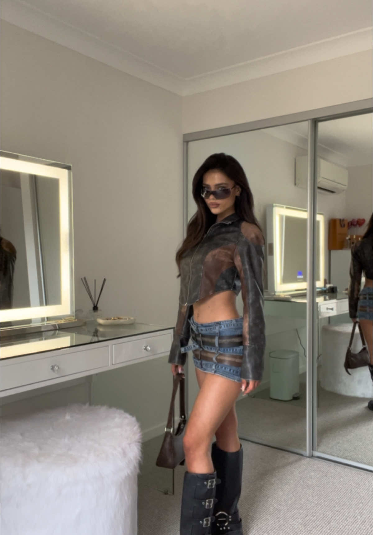 What’s your favourite? @FashionNova  Fit 1 Jacket- Tough Luck Washed Faux Leather  Skirt- Wild Behavior Belted Denim Micro Mini  Fit 2 Top- Blind Date One Shoulder  Skirt- Ride Em' Belted Faux Leather Micro Mini 