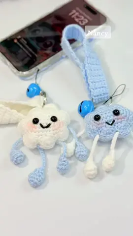 Lovely cloud phone pendant crocheted.#crochet #crochetcloud #cloud #pendant #☁️ #crochettutorial 