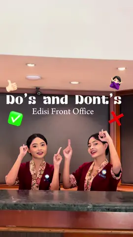 Yuk, intip Do’s & Dont’s edisi front office dari tim kita! Biar pelayanan makin prima dan tamu merasa selalu spesial! 🌟🛎️ #fypage #fyp #fypシ #hoteliers #frontoffice #hotelstaff #frontofficelife #purwakartaistimewa #purwakartahits #primeplazahotelpurwakarta #primeplazahotelsresorts #explorepurwakarta #westjavahotel