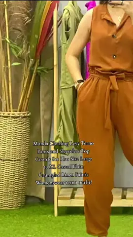 Munda Clothing Levy Terno Pants and Sleeveless Top Coords Set Plus Size Large to XL Casual Plain Crumpled Linen Fabric Womenswear terno outfit! #ternowomen  #womenswear  #ternooutfit