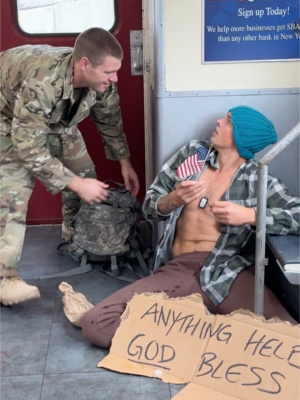 Surprising my homeless brother ❤️ Soldier finds homeless brother on the subway and changes his life. #military #brotherhood #foryouシ #viral