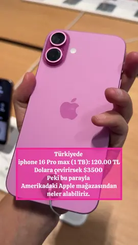 Türkiyede  iphone 16 Pro max (1 TB): 12000 TL Dolara çevirirsek $3500  Peki bu parayla  Amerikadaki Apple mağazasından neler alabiliriz. #apple #applepencil #applepromax #kesfet #amerika #reklamdiyelim #amerikadakiturkler #amerikadayasam