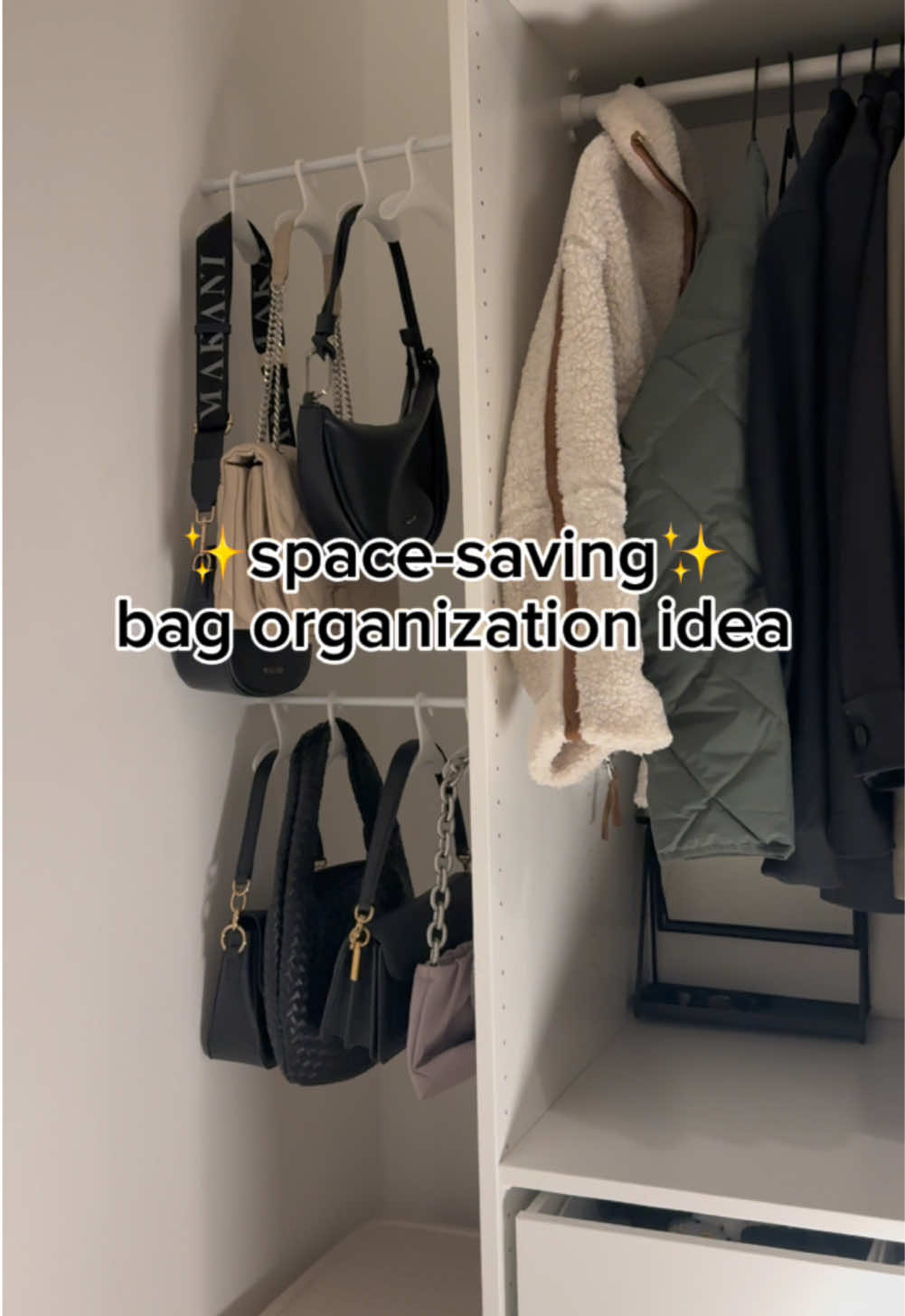 Simple and effective bag organization that saves space und looks neat ✨ #organizedhome #organization #organization #organizingtiktok #organizing #organizer #organizedcloset #spacesaving #spacesaver #spacesavingideas #spacesavinghack #spacemaximization #closet #closetorganization #fyp #fypagee #fy 