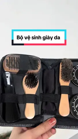 Bộ vệ sinh giày da cho các anh gọn nhẹ, dễ mang theo, đầy đủ 7 chi tiết đựng gọn trong bao da, giá chỉ hơn 70ka #giàyda #vệsinhgiày #đánhgiày #si 