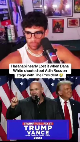 Hasanabi nearly Lost it when Dana White shouted out Adin Ross on stage with The President #adinross #hasanabi #danawhite #fyp 
