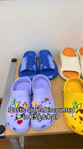 Ladies and mens plastic slides discounted to R39 & R49 🔥 #plasticslides #plasticshoes 