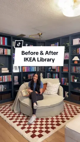 Video of the full process coming soon! #ikealibrary #billybookcasehack #ikea #billybookcase #cozy #homelibrary #readingnook #BookTok #bookstagram #bookstagrammer #booklover 
